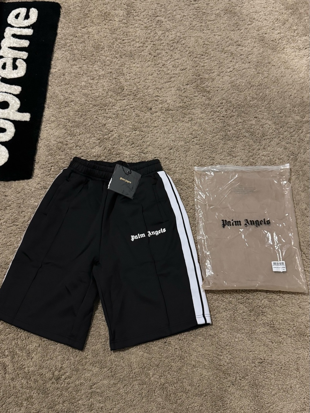 Palm Angels Black Athletic Shorts with White Side Stripes